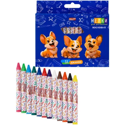 Набор восковых мелков Джамбо для дет.твор. КОРОЛЕВСКИЕ КОРГИ (ШМ-4528)12цв TM "Profit" ШМ-4528