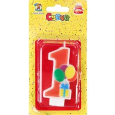 Свеча для торта Весёлый праздник красная Цифра 1 С-5915