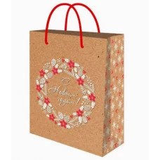 Пакет подарочный из крафт-бумаги 18х23х30 см (М) Новогодний венок 130 г ППК-2325