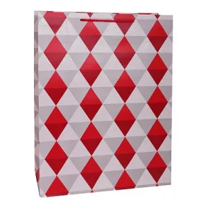 Dream cards Пакет подарочный с мат.лам. и глит 31х40х12см(XL) Стильные ромбы,красные,210г ПКП-2650