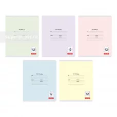 Тетради А5 12л. Скрепка. Крупная клетка. Обл.: мел. картон. Бум. оф.60 г/м2. Поля. Уп./гофр. Однотонная серия (крупная клетка), 5 видов ТКК124993