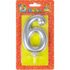 Свеча для торта Серебряный металлик (большая) Цифра 6 С-1878