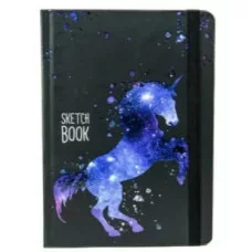 СКЕТЧБУК А5. ЗВЁЗДНЫЙ ЕДИНОРОГ (выб.лак, черная резинка)