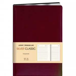 Ежедневник недатированный А5 152л Silver Classic (темно-бордовый) обложка иск. кожа , серебр. срез ЕКСК52115202