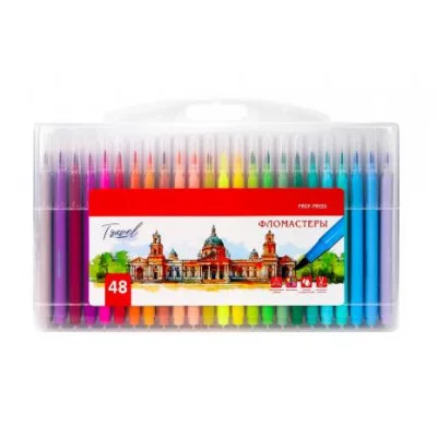 Фломастеры с кисточкой с вентилир. колпачком 48шт. TRAVEL (ФЛ-7650), жёсткий кейс,  ФЛ-7650