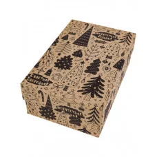 Одинарная прямоугольная KRAFT коробка Елочки 19 х 12 7,5 см КОР-2123