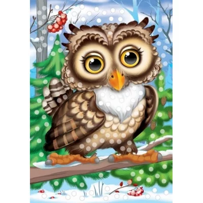 МОЗАИКА ИЗ СТРАЗ. Формат А5 (с перьями). Зимнаяя сова (Арт. М-6813)