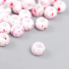 Набор бусин для творчества пластик "Брызги краски. Фуксия на белом" d=1 см набор 20 гр   7811534