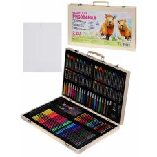 Набор для рисования "АКВАРЕЛЬНАЯ КАПИБАРА" (ФВ-1460), 220 предметов, деревян. кейс ФВ-1460