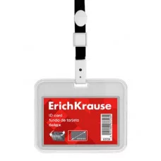 Бейдж горизонтальный в комплекте с лентой ErichKrause книжка, размер вставки 85х54 мм, прозрачный, цвет ленты черный 63726