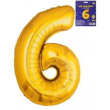 Воздушный шар Цифра "6", золотистый, фольга, 40\'/101 см ШВ-0762