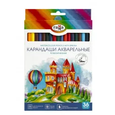 Карандаши акварельные Гамма "Классические", 36цв., шестигранные, заточен., с кистью, картон. упак., европодвес 356619