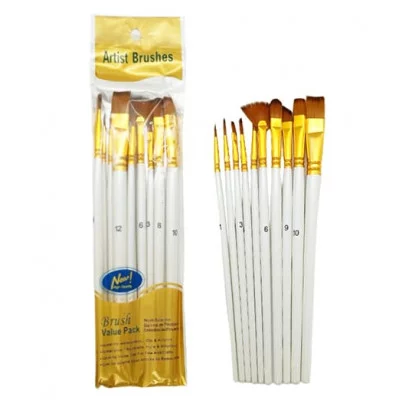 Кисти набор 10 шт. Синтетика CZ-248 Круглые №1, 2, 4, 5 и плоские 327307