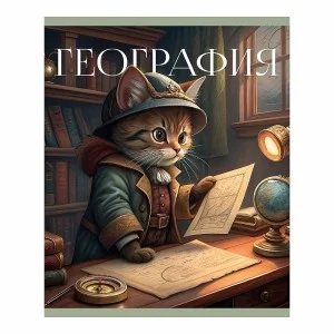 Тетрадь предметная А5 "Усатые умники" 40л. Скрепка. Клетка мелованный картон. Бумага белый офсет 60 г/м2. Усатые умники. География ТТ408494