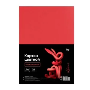 Картон цветной А4, BG, 20л., тонированный, красный, 220г/м2 384266