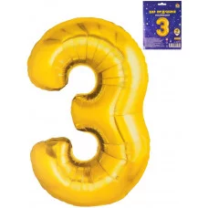 Воздушный шар Цифра "3", золотистый, фольга, 40\'/101 см ШВ-0759