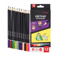 Карандаши цветные, 12 цв, дерево MINI FRIENDS (КЦ-3707) набор, гексаг, 2М, гриф. d=3мм, КЦ-3707