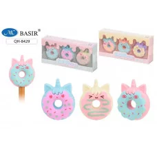 Ластик /насадка для карандаша/: "ПОНЧИК mini"; выполнен в форме пончика-единорожки с рисунком (диаме QH-8429