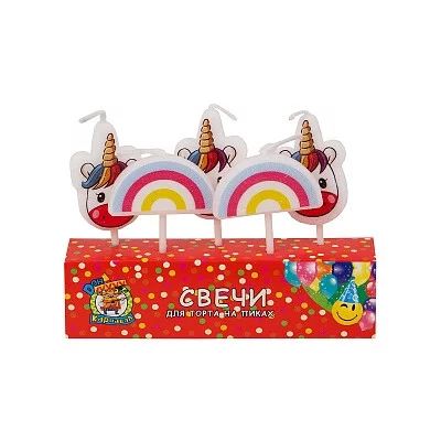 Свечи для торта на пиках Яркий единорог и радуга 5 шт. С-6245