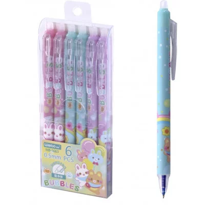 Ручка гелевая пиши-стирай, автоматическая Alingar "Зайчики", 0,5мм, синяя, игольчатый наконечник, круглый цветной пластиковый корпус, пласт. уп. AL11119