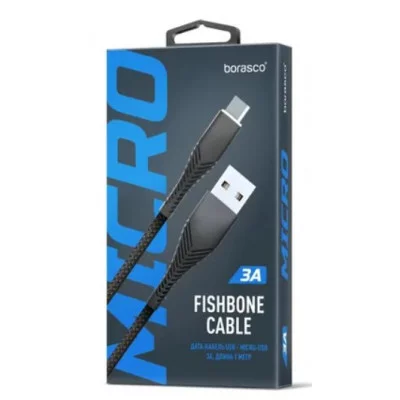 Кабель BoraSCO (38499) Fishbone micro USB черный, 1 м, 3A, 4627174894677