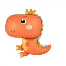 Шар (31\'\'/79 см) Фигура, Динозаврик в короне, Оранжевый, Сатин, 1 шт. 27386