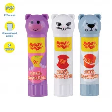 Клей-карандаш Мульти-Пульти "Зверята: Морской котик, Бегемот, Кошка ", 09г, колпачок в форме животного, ПВП 323224