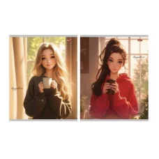 Тетрадь КЛЕТКА 96л. ДЕВУШКИ С КОФЕ (96-9526) (обл. - мелов.картон) 96-9526