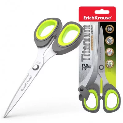 Ножницы ErichKrause Titanium, 17.5см, серо-желтый  30787
