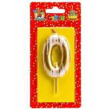 Свеча для торта.Шебби шик, Цифра 0, золотая С-2509