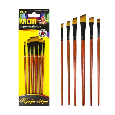 Кисти набор , 6шт, нейлон плоская со скосом №2,4,6,8,10,12 9875 Профи-Арт 369595