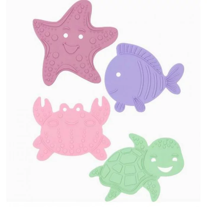 Набор антискользящих мини-ковриков на присосках "Морские жители" 4 шт. Пастель КВ-4997