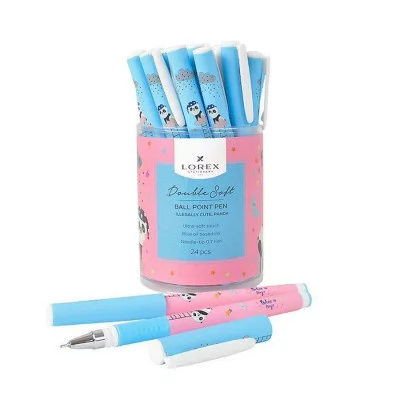 Ручка маслян. 1шт LOREX ILLEGALLY CUTE.PANDA серия Double Soft 0,70 мм синий, резин.грип, кругл. прорези 189555