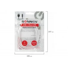 Кабель белый USB 2.0-micro USB, 1 м, SONNEN, медь, для передачи данных и зарядки, 513557