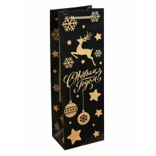 Пакет подарочный с глянцевой ламинацией 12x36x8,5 см (Bottle) Новогодний олень, 157 г ПКП-5630