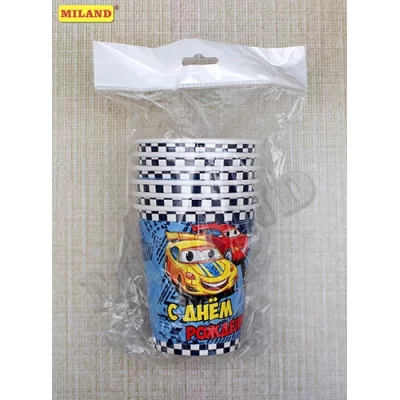 Стаканы бумажные Гонки (250 мл. 6 шт.) еврослот, ПФ 3 СП-0876