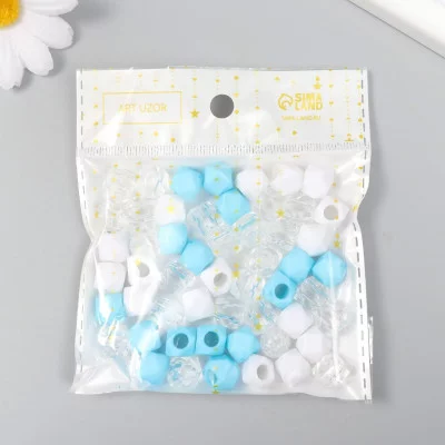 Бусины пластик "Кристалл многогранник. Голубой, белый, прозрачный" набор 30 гр 1х1х1 см   9468744