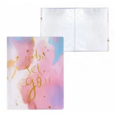 Папка с 30 вкладышами Alingar А4 310х235 мм пластик 400 мкм мраморный дизайн с надписью "Ready" розовый 1шт AL12805/1