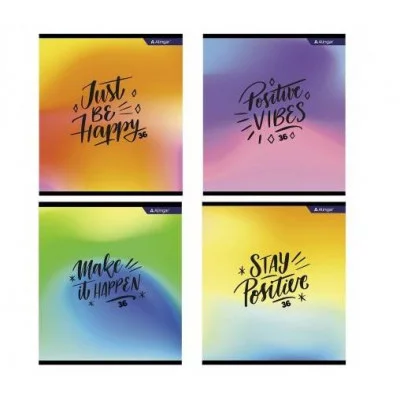 Тетрадь 36 л., А5, клетка, Alingar "Positive book", скрепка, второй блок 60г/м2,  мелованный картон (стандарт) AL10823