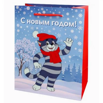Пакет подар.с глянц.лам.18*23*10см(M)"Новогодний котик"157г Простоквашино ППК-2918