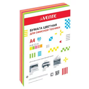 Бумага цветная А4 80г/м2 MIX неон 500л 5цв*100л DEVENTE 2072708 461037
