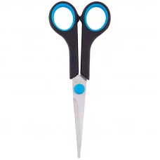 Ножницы OfficeSpace 16см, черные с синими вставками, ПВХ чехол с европодвесом 264901