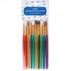 Набор кистей ArtSpace, 10шт., пони, щетина, нейлон, круглые, плоские, пакет, европодвес Спейс 205995