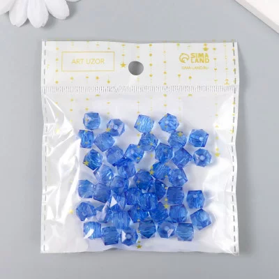 Бусины пластик "Кристалл многогранник. Синяя пыль" прозрачный набор 20 гр 1х1х1 см   9431082