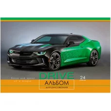 Альбом для рисования А4 24л ЧЕРНО-ЗЕЛЕНОЕ АВТО (24-1269) на гребне Аль2683
