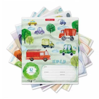 Тетрадь школьная ученическая ErichKrause Автопарк 12 листов клетка 51413