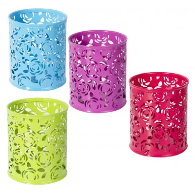 Подставка-стакан для канцтоваров Alingar, металлическая, круглая, узор "Розы", ассорти AL9476