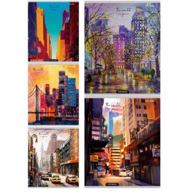 Тетрадь ЛИНИЯ 48л. УЛИЦЫ В АКВАРЕЛИ (48-3991) цветная мелованная обложка 48-3991