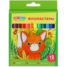 Фломастеры ArtSpace "Милые зверушки", 12цв., смываемые, картон, европодвес 308034