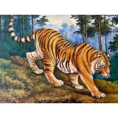 Алмаз мозаика (класс.) 30х40 см, с подр., с полн. заполн. (30цв) Лесной тигр (Арт. НД-0527)